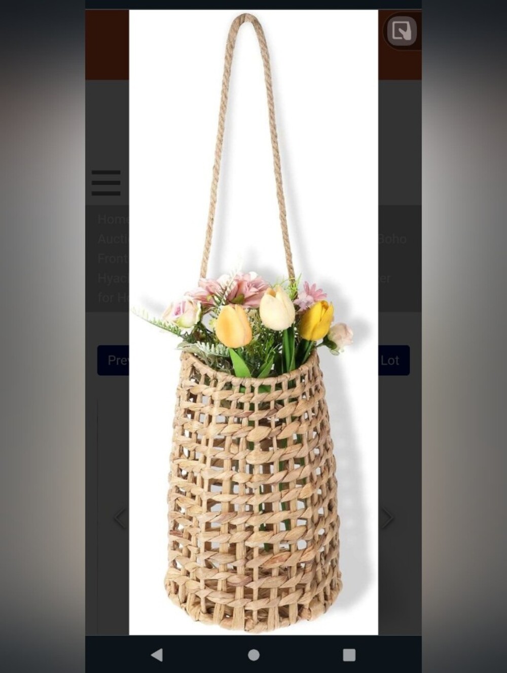#. Woven Wall Hanging Basket, Boho Front Door Pocket Basket Open Weave Water